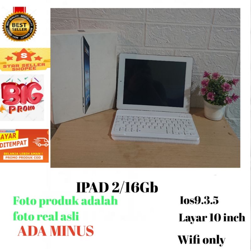 IPAD 2/16GB WI-FI ONLY IOS 9 BONUS KEYBOARD WIRELESS
