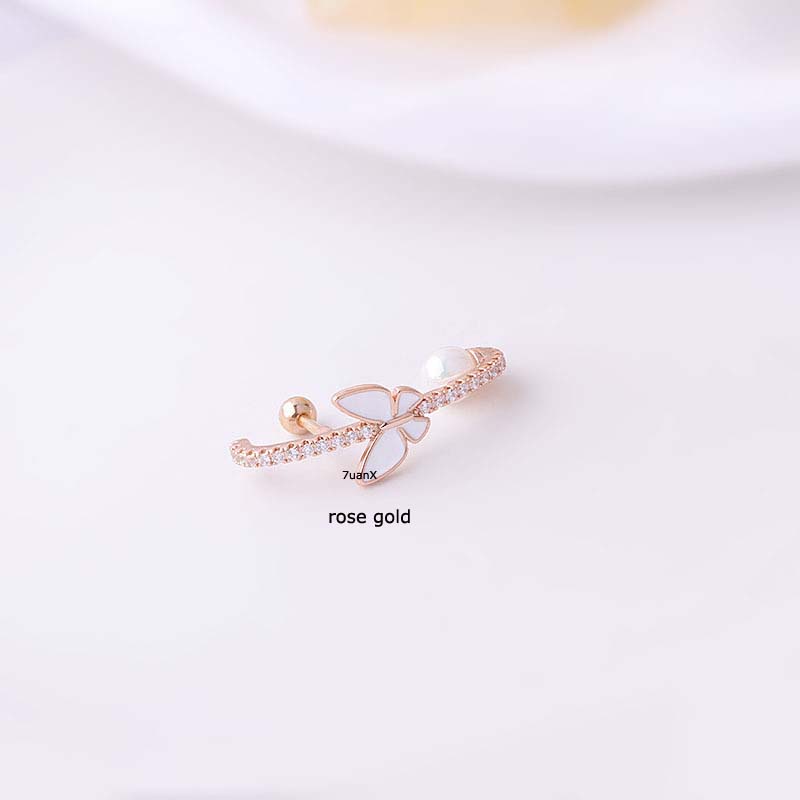 1 Pc Anting Stud Tindik Bentuk Kupu-Kupu Helix Enamel Bahan Stainless Steel 16g Untuk Wanita