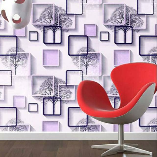 Wallpaper stiker dinding motif pohon kotak Ungu
