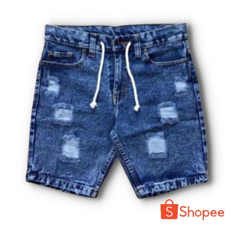 Broadshort pria big size-celana jeans pendek sobek santai distro