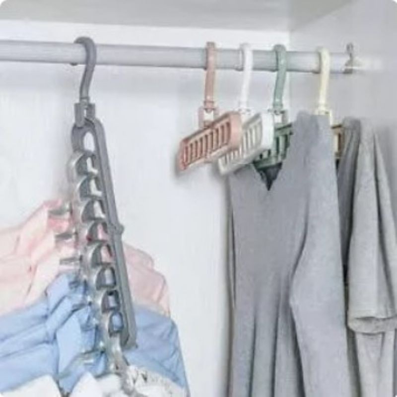 MAGIC FOLDING HANGER GANTUNGAN BAJU INSTAN JEMURAN BAJU MULTI FUNGSI GANTUNGAN BAJU LIPAT 9 LUBANG/ HANGER JEMURAN BAJU / MAGIC HANGER / HANGER SERBAGUNA MULTIFUNGSi