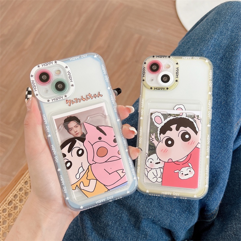 Soft Case Transparan Motif Crayon Shin-chan Untuk iPhone 12 13 Pro MAX 11 X XR XS MAX 7 8 Plus