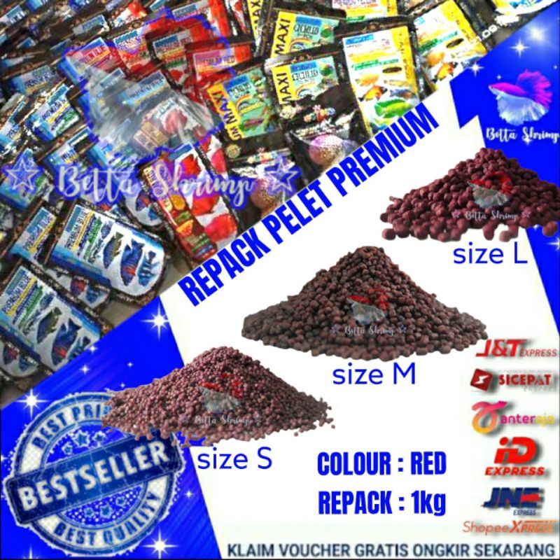 Pelet premium red 1kg / pelet premium warna merah pakan koi chana louhan oscar koki