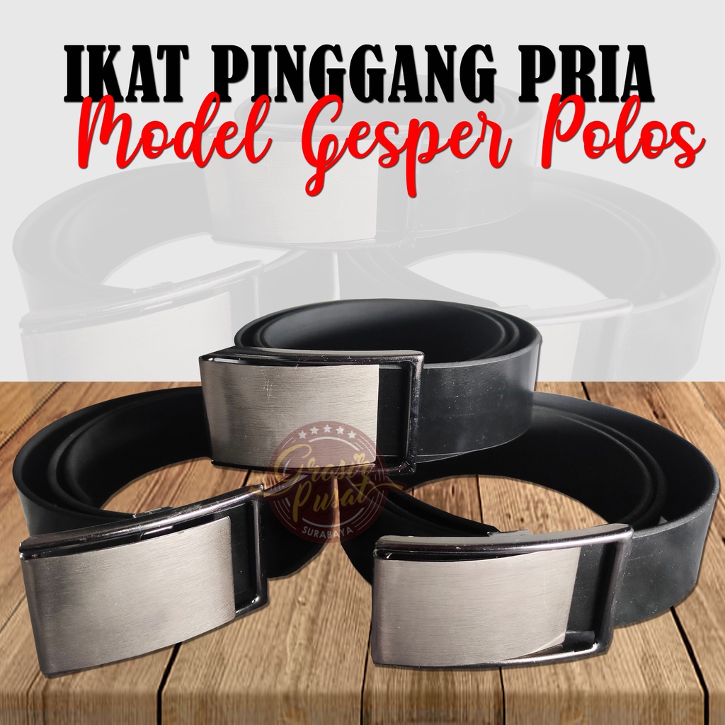 Ikat Pinggang Pria Polos Kepala Gesper Stainless