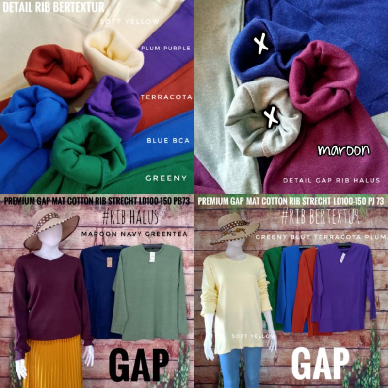 KAOS RIB WANITA ATASAN PREMIUM MURAH LENGAN PANJANG KAOS RIB BRAND GAP