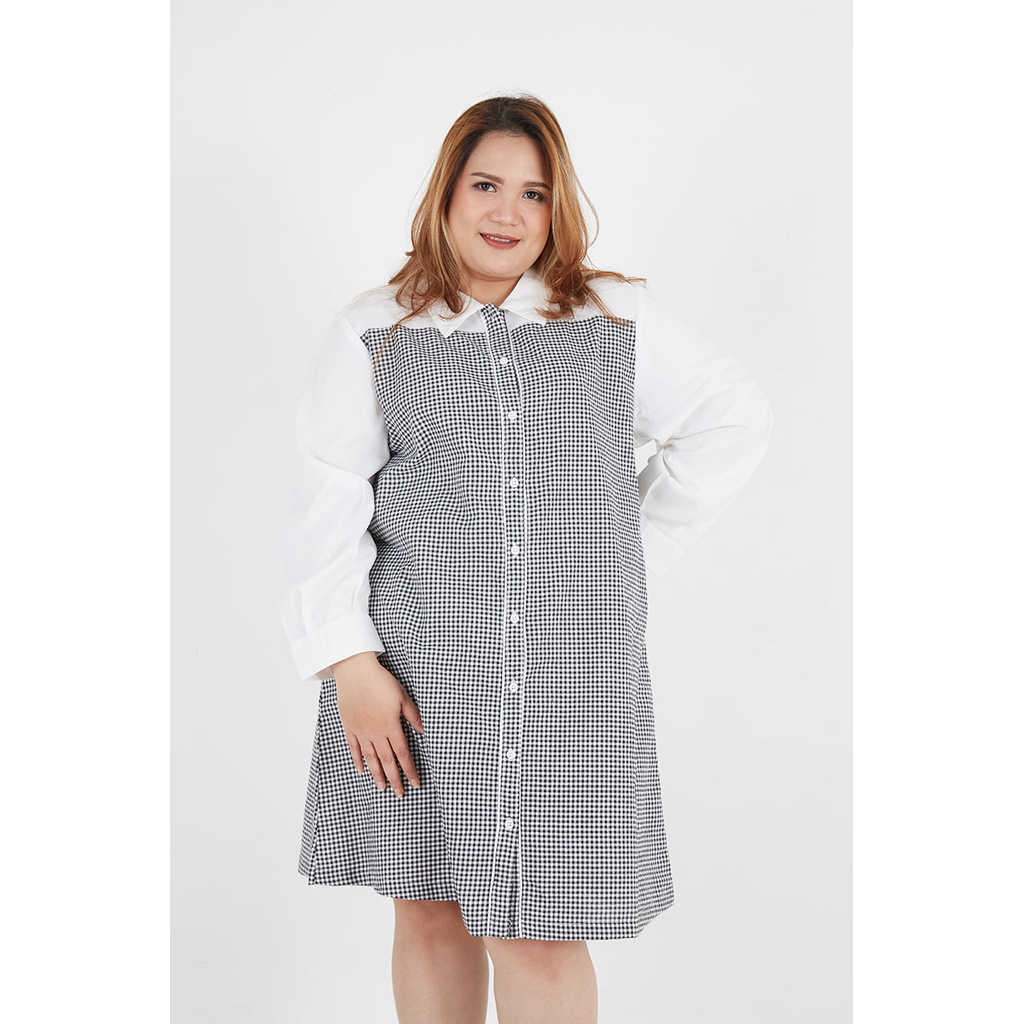 Sorabel - Gracha Plaid Collar Dress Big Size Jumbo