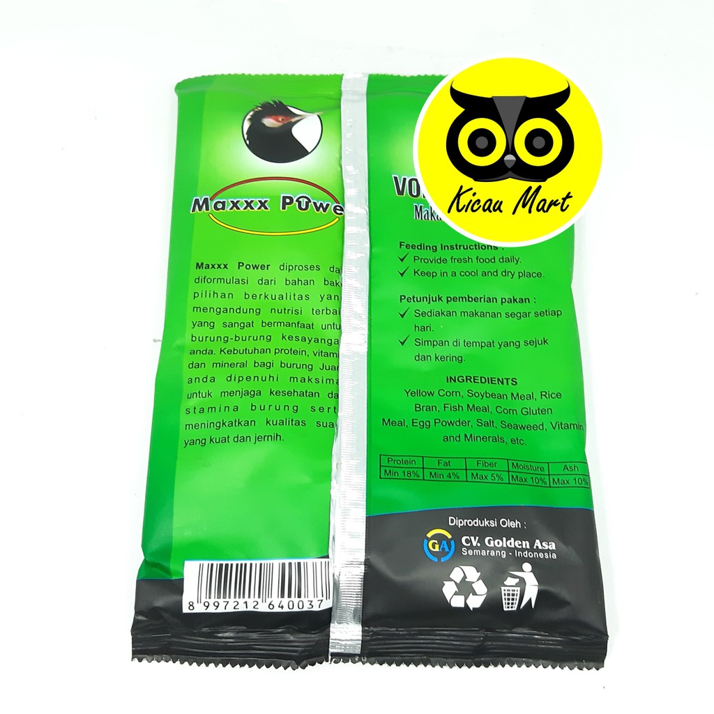 PAKAN MAKANAN HARIAN BURUNG MURAI KACER JALAK VOER PUR SEAWEED MAXXX POWER KEMASAN PLASTIK PKNBRMP3