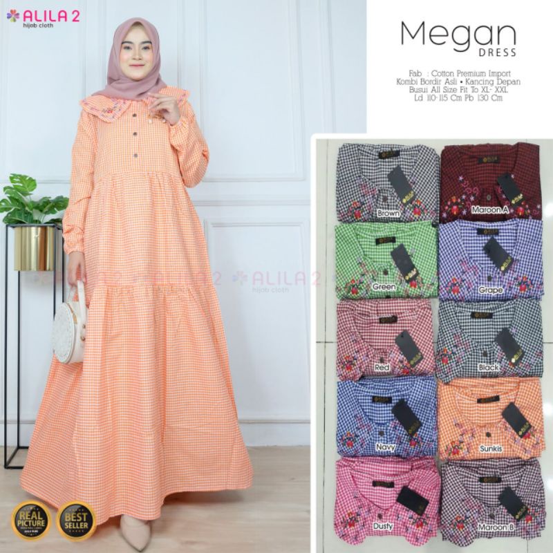 MEGAN DRESS BY ALILA2 / GAMIS BERBAHAN KATUN IMPORT QUALITY / MAXI DRESS LD 110 CM MOTIF KOTAK KOTAK
