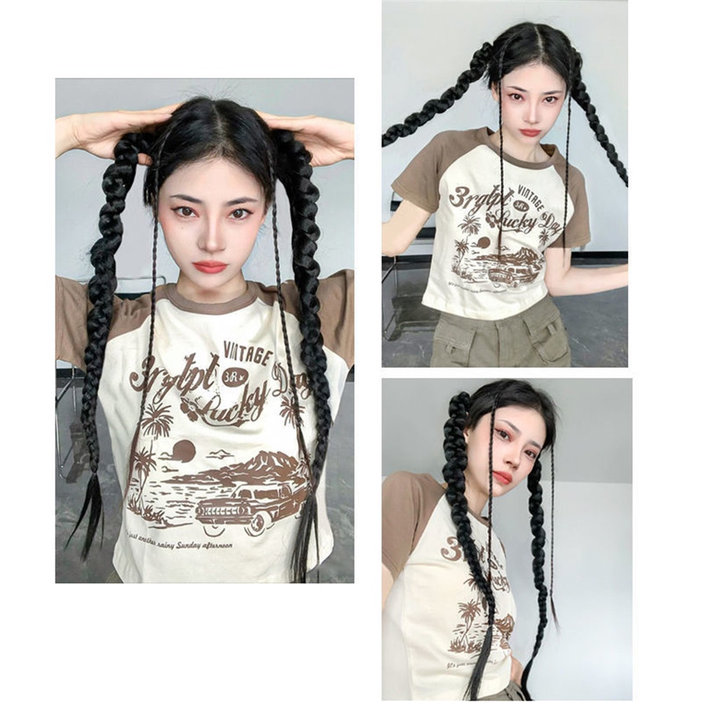 [COD Tangding] 70 cm Hip Hop Dikepang Wig Wanita Gadis Kepribadian Panjang Ekstensi Rambut Wig Aksesoris