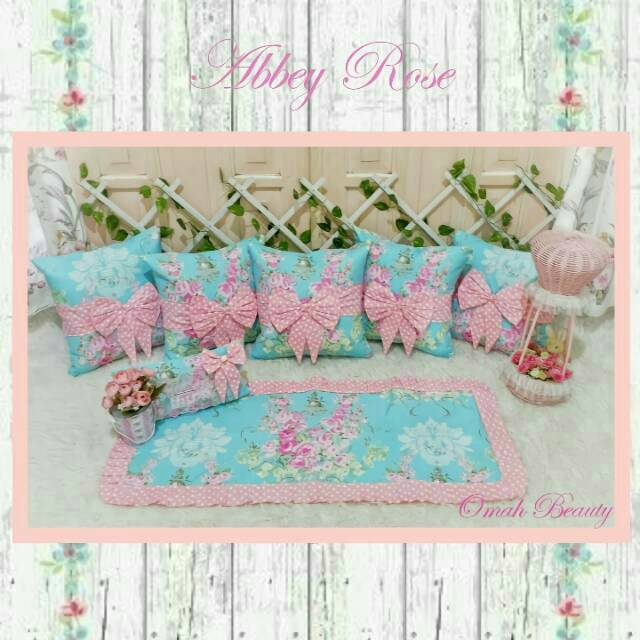 Sofa Home Set ruang tamu Abbey Rose/Bunga Shabby Shabbychic/sarung bantal murah/homeset pink biru