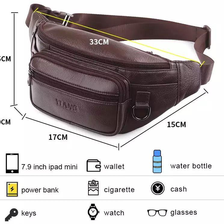 Tas Selempang Kulit Pria Asli  Waisbag Cowok Bahan Kulit Asli Original GarutKekinian ◦ ETB.20Au22ᴶ