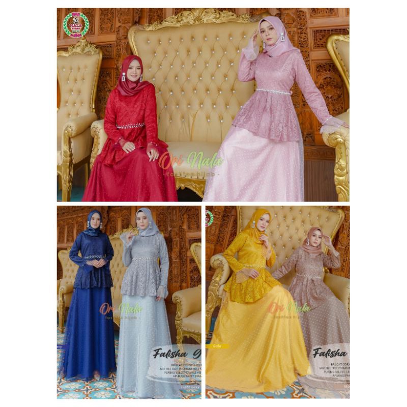 QUENNA GAMIS LONGDRESS BROKAT MIX TILE JUMBO PARTY DRESS