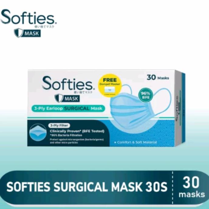 ( BISA COD ) Masker Medis Softies Surgical Mask 1 Box Isi 50 Pcs 3 Ply - Box isi 30 PROMO SPECIAL