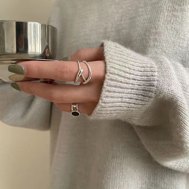 IFYOU 3pcs / Set Cincin Jari Warna Hitam Silver Gaya Retro Korea Untuk Wanita