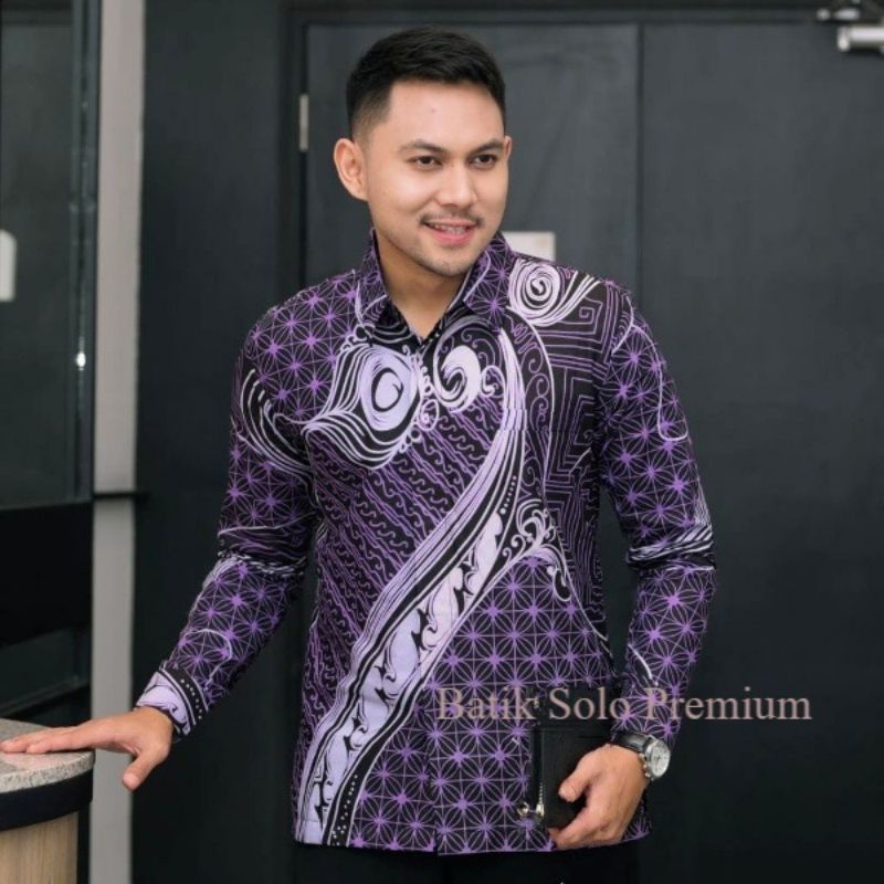 BAJU BATIK PRIA WARNA UNGU LENGAN PANJANG LAPIS FURING