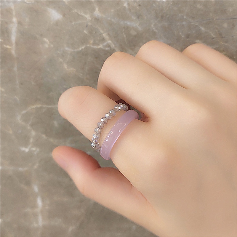 2 Pcs/set Candy Color Simple Style Transparent Acrylic Imitation Crystal Ring for Women Jewelry