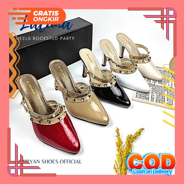 Naurah Sepatu Spatu High Heels Hils Wanita Hak Tinggi Warna Hitam Anti Selip Slip Terbaru Korean Sty