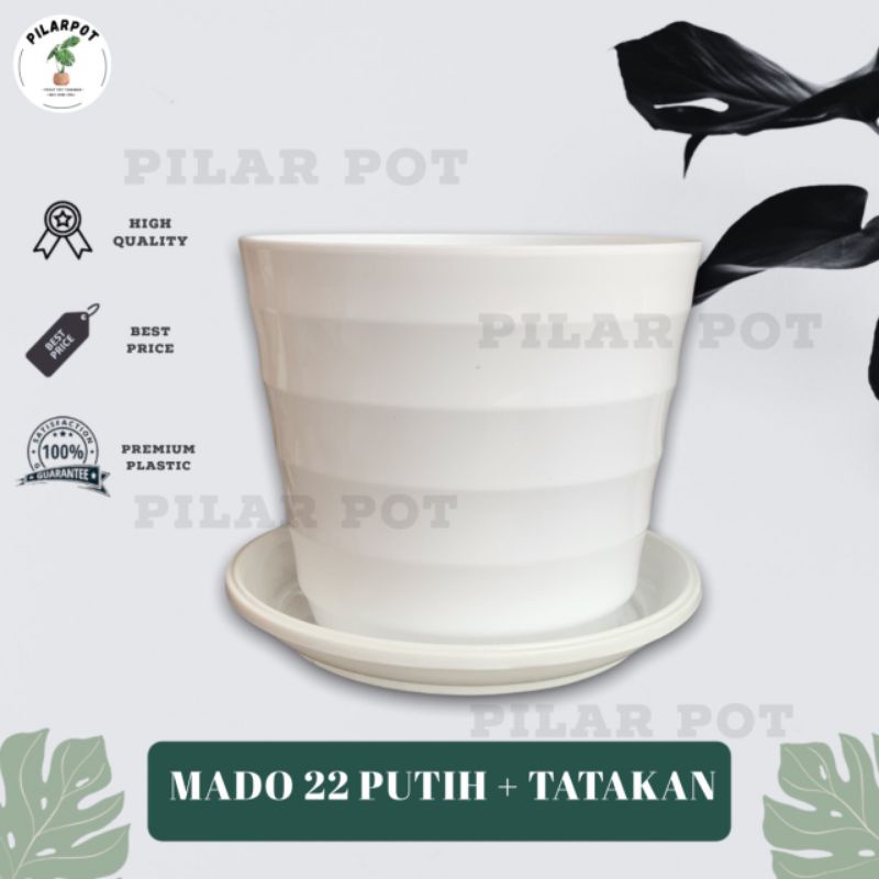 POT BUNGA TANAMAN PLASTIK LOVENIA MADO 22 PUTIH + TATAKAN PUTIH