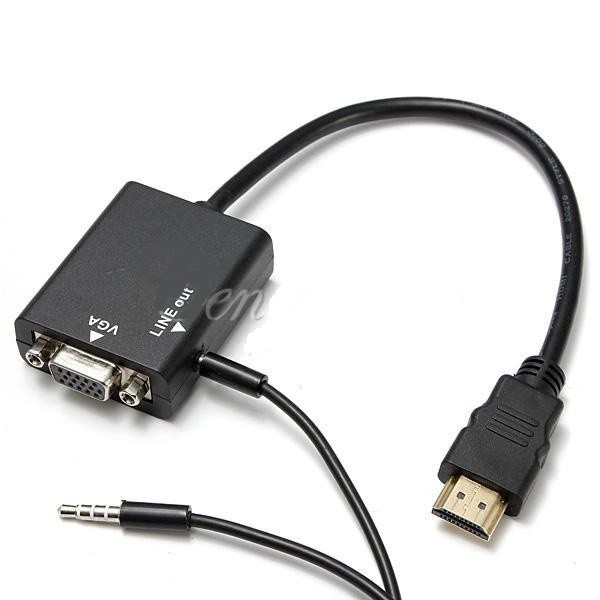 Kabel Adapter HDMI ke VGA Female Dengan Port Audio - HD008 - APIPFSBK Black