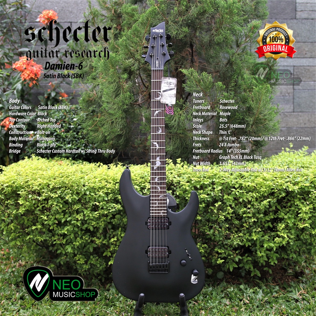 Schecter Damien-6 Satin Black (SBK) 6 String Electric Guitar
