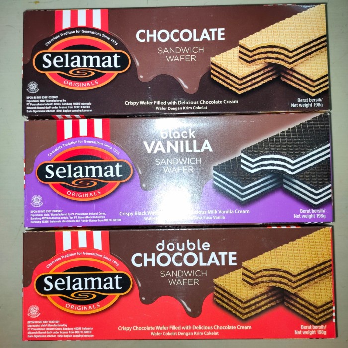 

SELAMAT Wafer Sandwich Chocolate, Double Choco & Black Vanilla Box 145gr