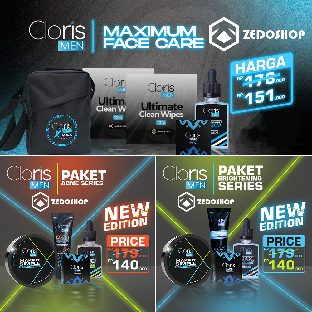 PAKET CLORIS MEN LENGKAP ORIGINAL FACE CARE SKINCARE PERAWATAN PRIA COWOK SABUN WAJAH MUKA CLORISMAN