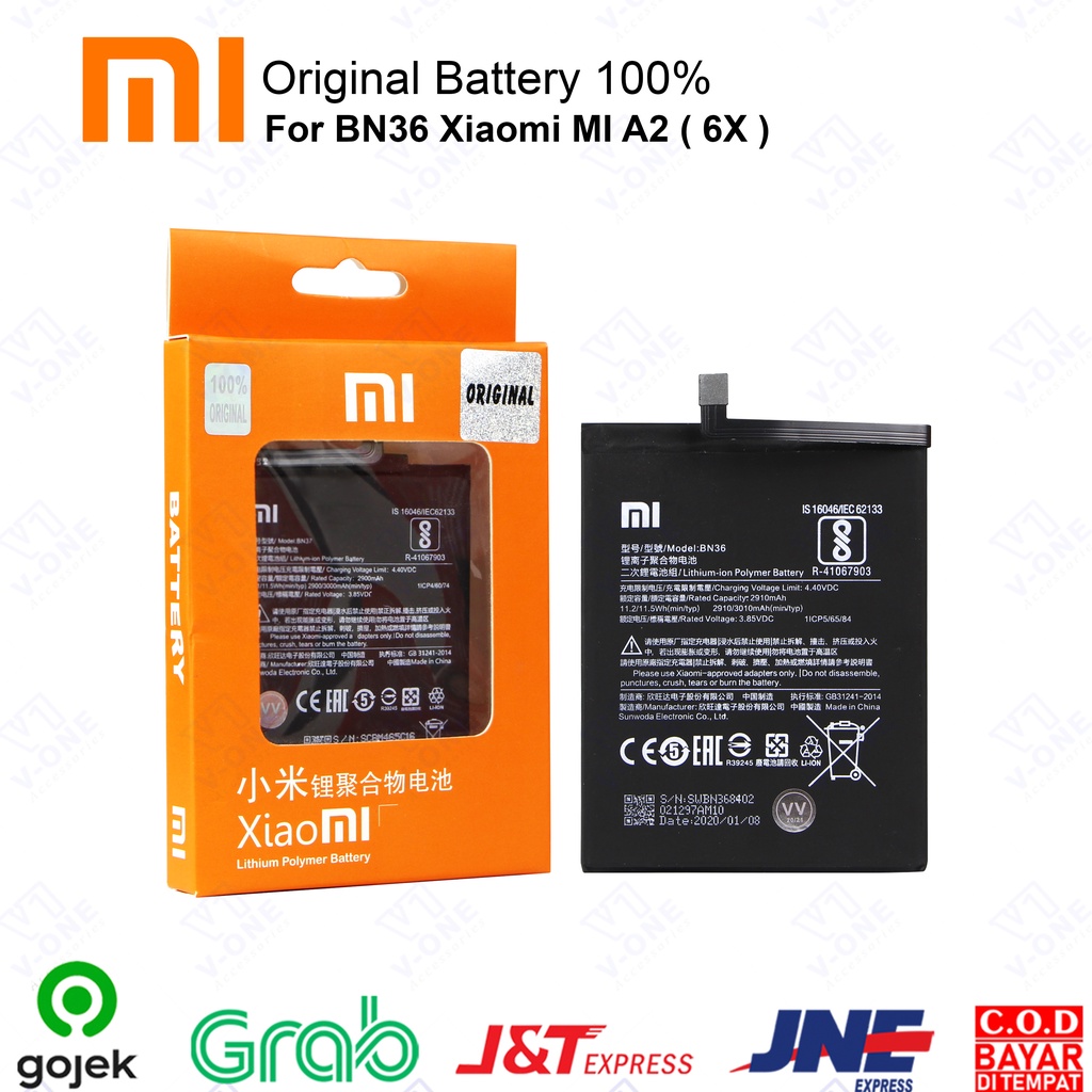 Baterai Battery BN36 Xiaomi MI A2 ( 6X ) Kualitas Original 100%