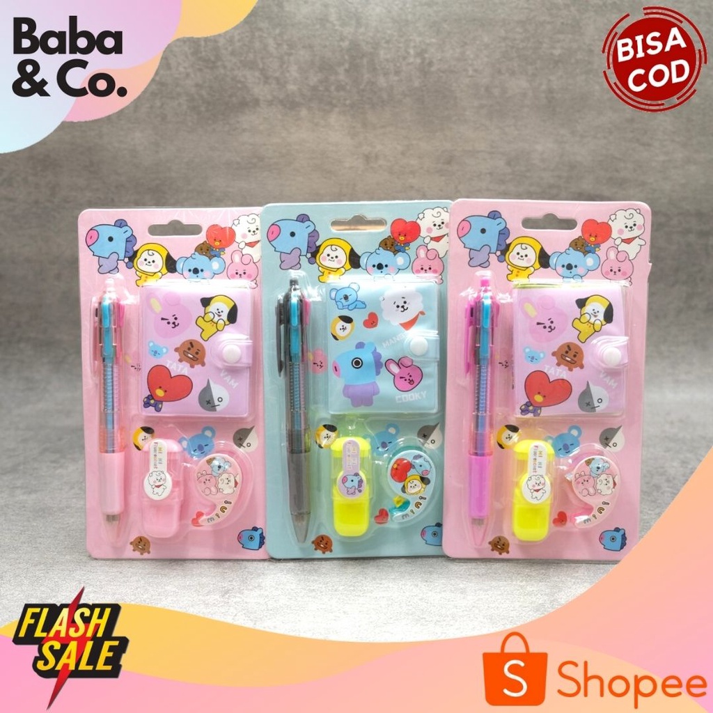 

PAKET ALAT TULIS 4 IN 1 MINI BT21 PULPEN BT21 DIARI BT21 NOTEBOOK BT21 ALAT TULIS KANTOR ALAT TULIS SEKOLAH ATK MURAH BISA COD
