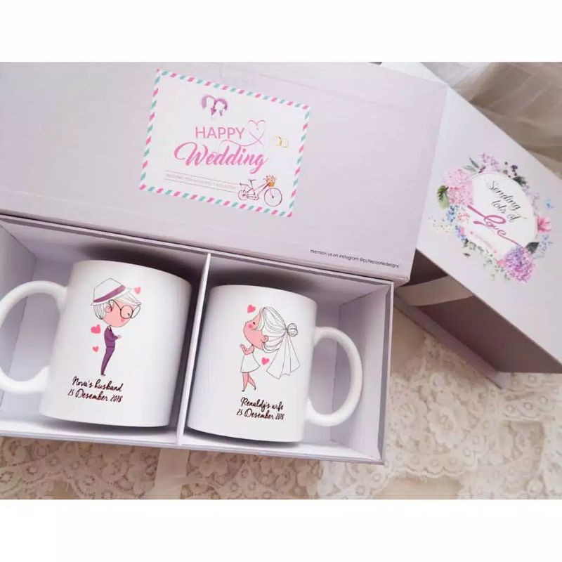 ASTONE KADO UNTUK PERNIKAHAN WEDDING Anniversary Pacar Souvenir ULANG TAHUN Gelas Mug  Keramik Coupl