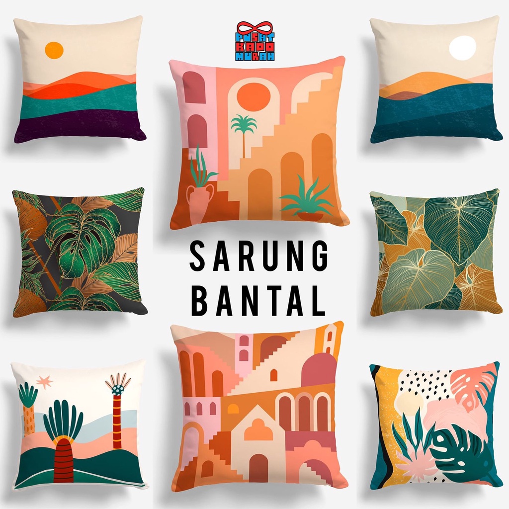 COVER SARUNG Bantal Sofa Print Motif Aesthetic Boho Daun Bunga 40x40 cm - Pusat Kado Murah