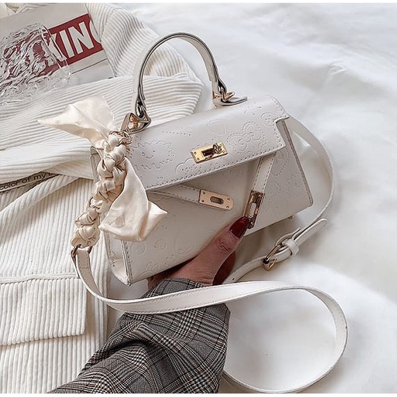 BJ61658 - BEIGE/BLACK/GREEN - TAS SLEMPANG FASHION WANITA FREE GANTUNGAN PITA IMPORT TERMURAH JAKARTA ZCJ1658
