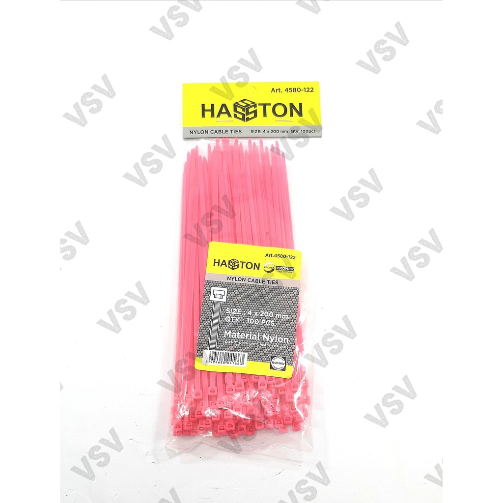 Hasston Kabel ties 4x200mm Merah muda 4580-122 Nylon Cable ties