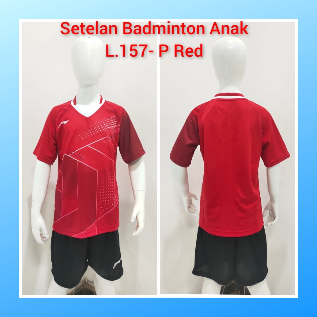 Kaos badminton anak laki-laki jersey bulutangkis baju celana setelan jersy perempuan stelan t-shirt outfit seragam kostum print olahraga casual suit pakaian jarsey oblong apparel sports jersi sudirman thomas uber cup bulu tangkis ST.L157 merah polos