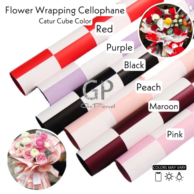 ( 5 Lembar ) CATUR CUBE COLOR - FLOWER WRAPPING PAPER KOREAN PLASTIC CELLOPHANE KERTAS BUNGA BUKET FLORIST