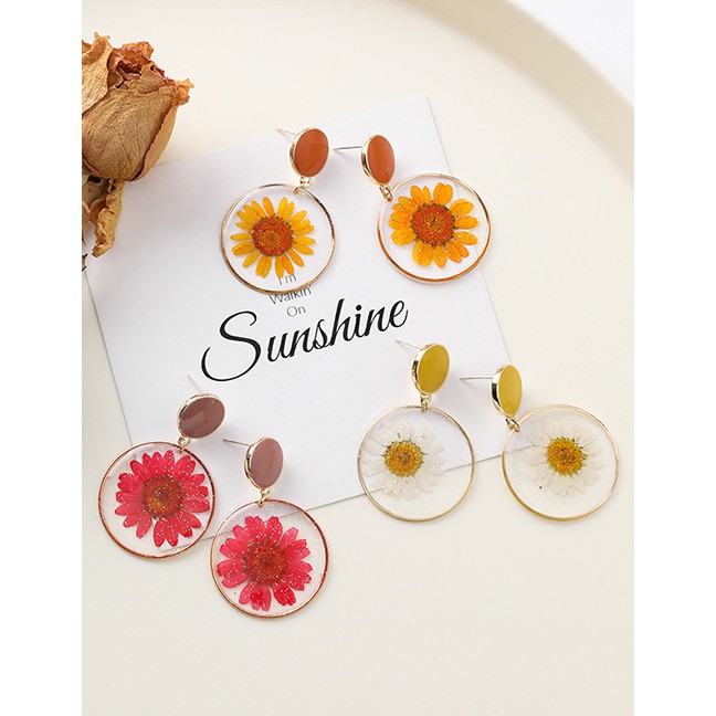 LRC Anting Tusuk Fashion Red Transparent Dried Flower Earrings F73XXX