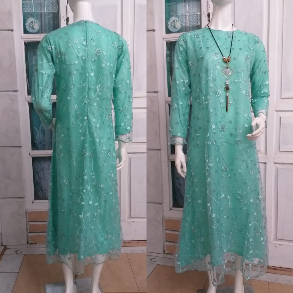 Long gamis tulle mutiara gliter