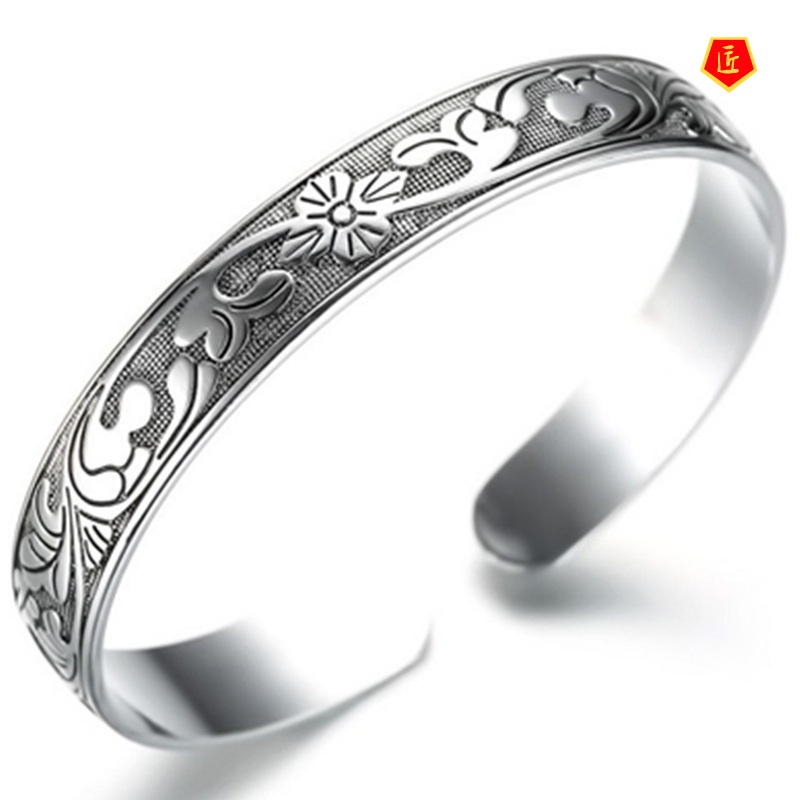 [Ready Stock]Classic Fashion Silver Lotus Leaf Pattern Bracelet for Women