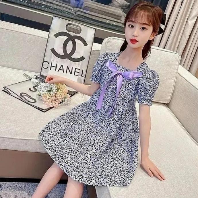 Dress Anak Perempuan Korean Style Import Dress Anak Pita Lilac Termurah