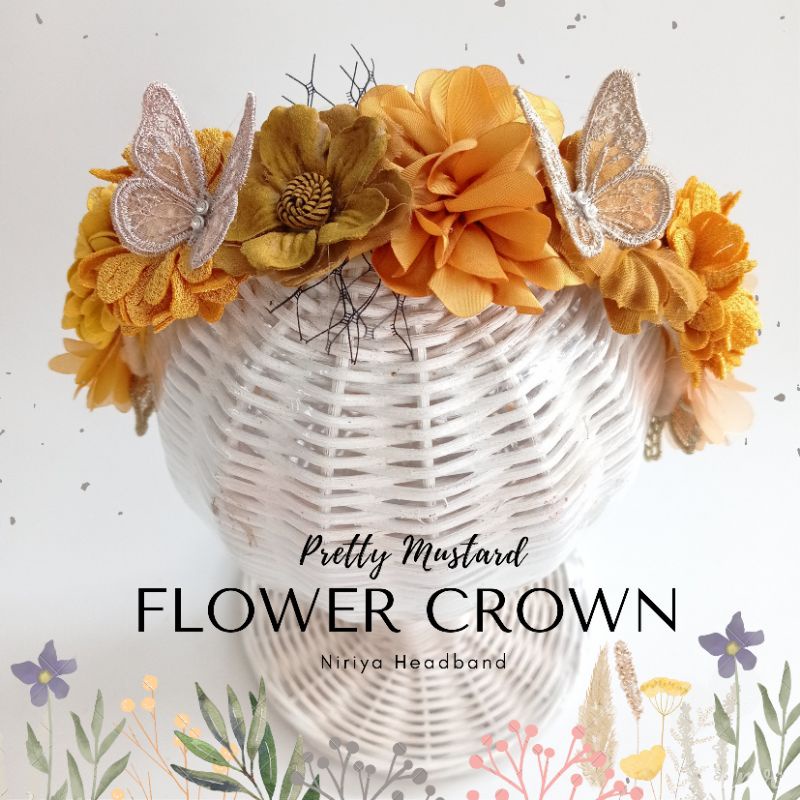 Mustard Flower Crown Headband Bayi | Bando Mahkota Bunga Gold Anak Flowercrown