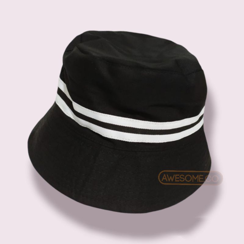 TOPI BUCKET HAT HITAM LIST CASUAL / BUCKET HAT PRIA WANITA UNISEX BRANDED FREE STICKER