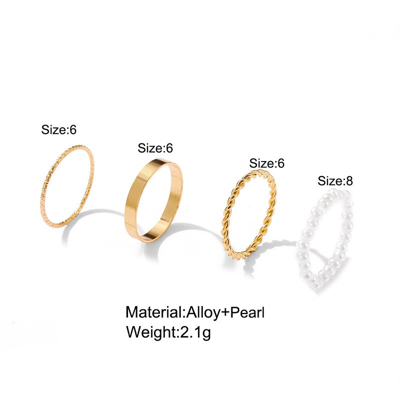 4pcs / Set Cincin Mutiara Model Simple Untuk Wanita