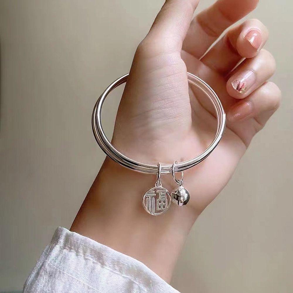 Needway Wanita Magnet Gelang Mewah Manis Keberuntungan Double Layer Bell Peri Pasangan Bangle