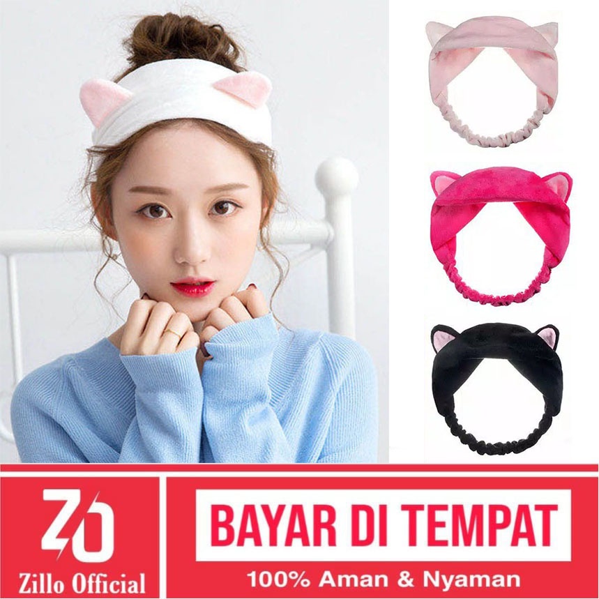 ZILLO Bandana Rambut Motif Kuping Kucing Bandana Aksesoris Bando Masker Headband Mandi Bahan Kain Karet