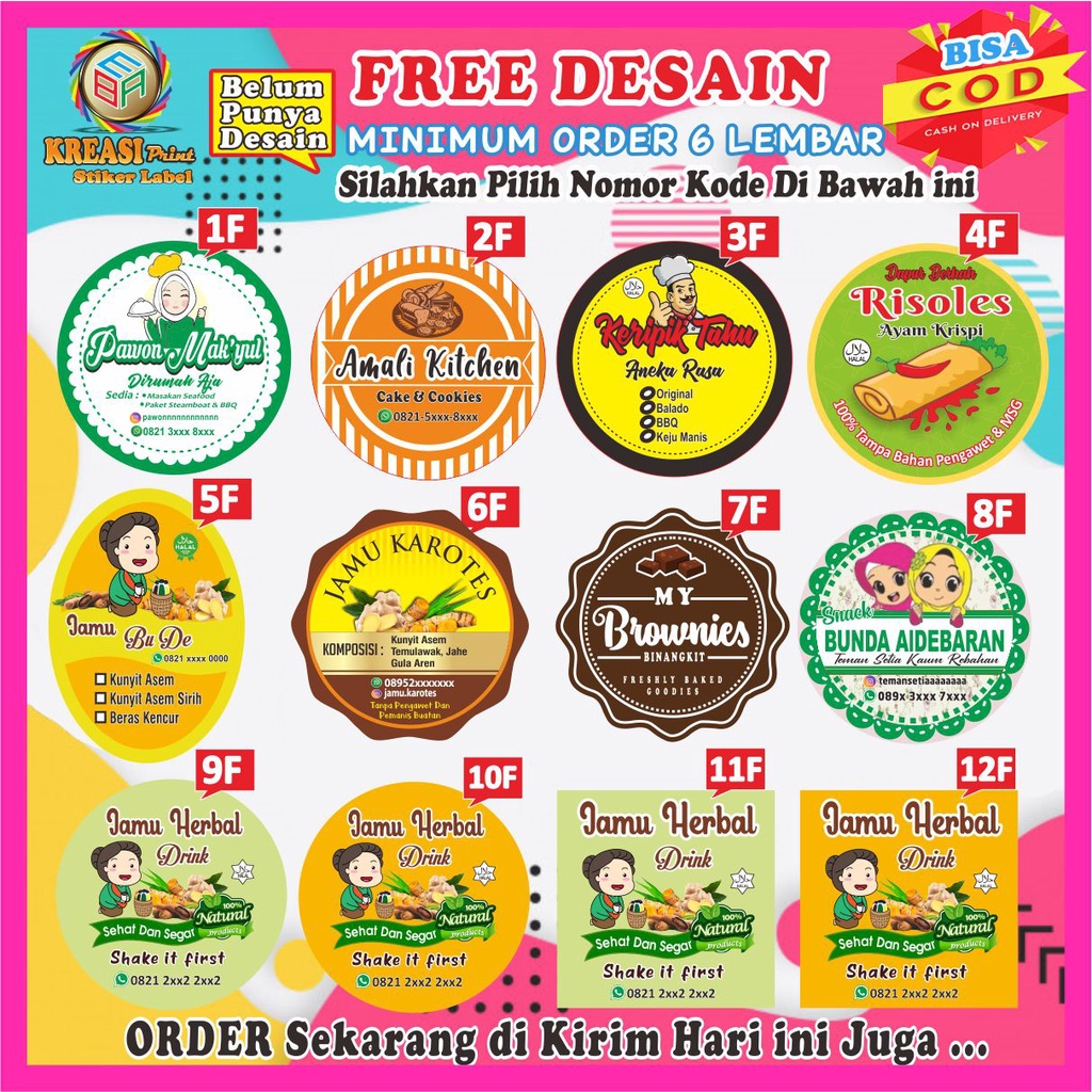 

Cetak Stiker Label Produk Kemasan Makanan Minuman Kue Snack Ukuran 1 Lembar A3 + Cutting