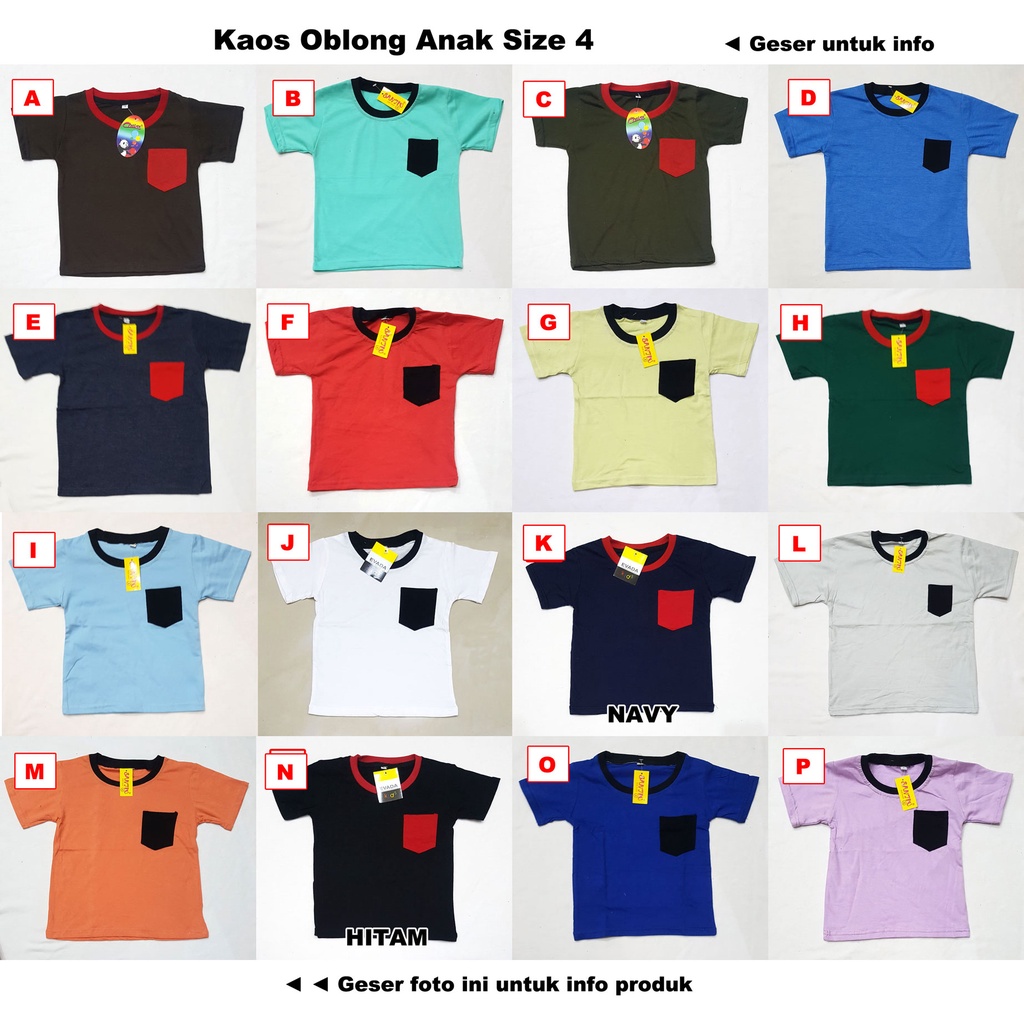 Kaos Oblong Anak (4) Bisa Pilih Motif, Polos, Saku, Katun, Baju Anak Perempuan, Baju Anak Laki