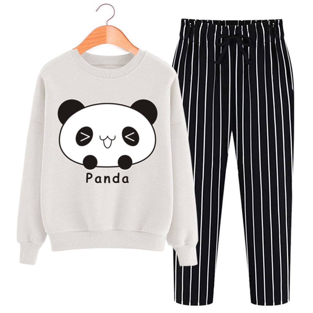 Baju Setelan Wanita Murah / Setelan Sweater + Celana - PANDA CUTE