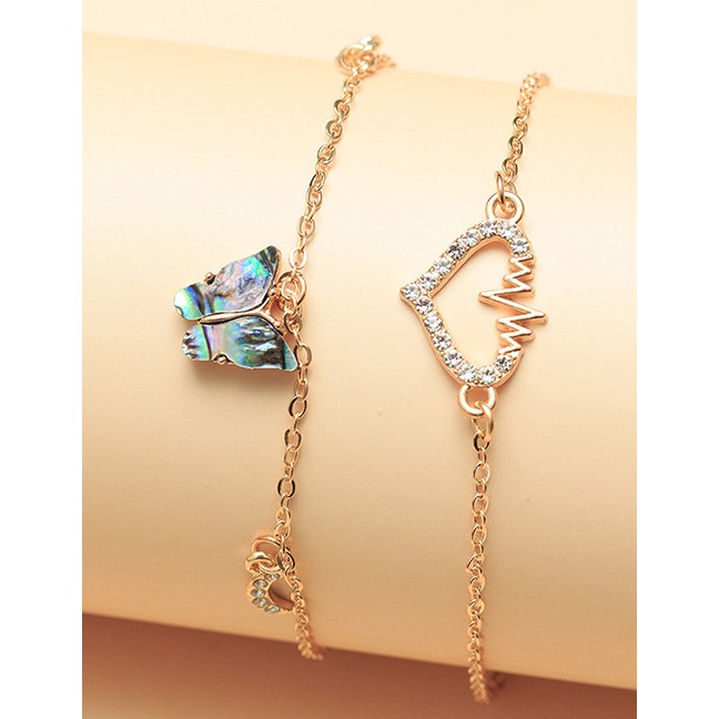 LRC Gelang Kaki Fashion Gold Color Moon Love Butterfly Diamond Multilayer Anklet K26975