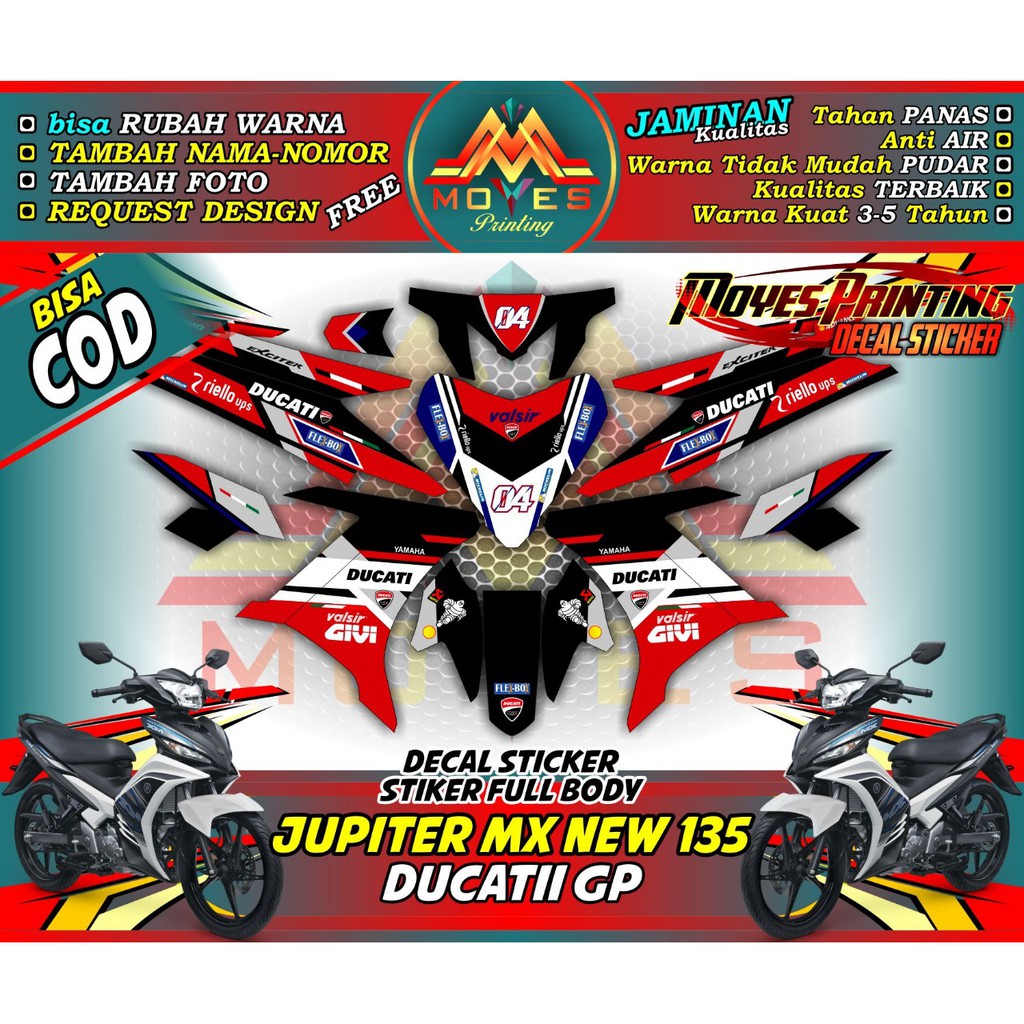 Decal Stiker Jupiter MX New 135 Motif Ducati Sticker Fullbody Yamaha Jupiter MX New 135