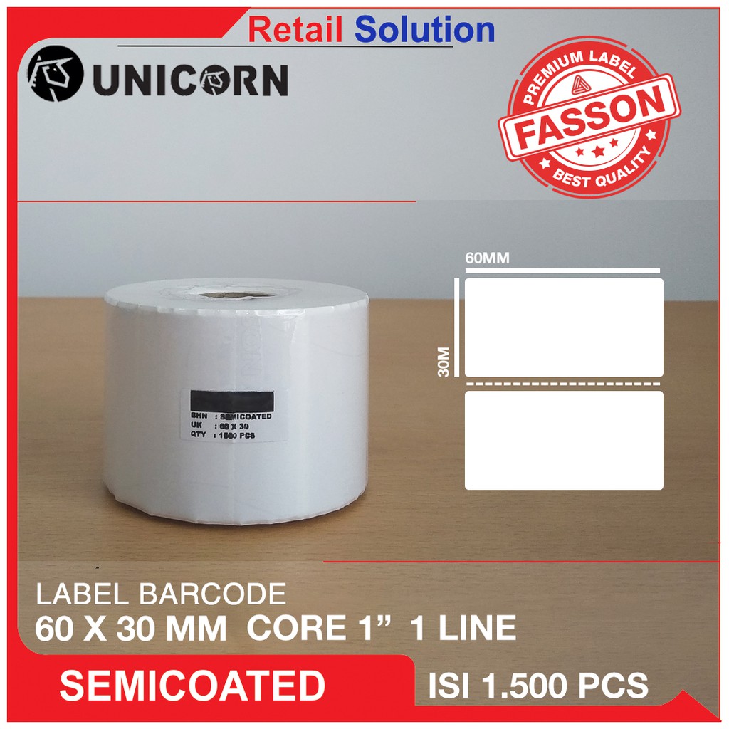 Label Barcode Semicoat 60x30 mm / 60 x 30 mm / 60x30mm - Isi 1500