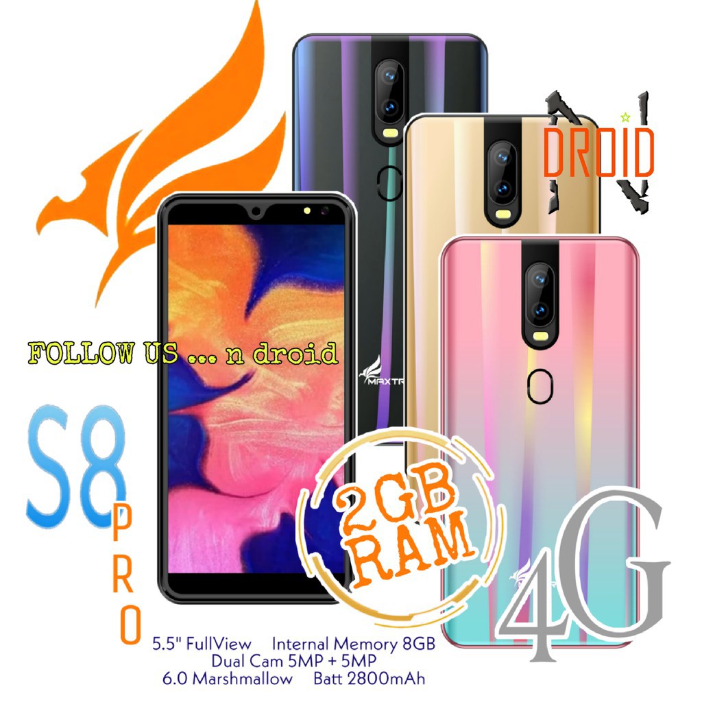 HANDPHONE MAXTRON S8 PRO RAM 2GB ROM 8GB JARINGAN 4G LAYAR 5,5IN  HP GARANSI RESMI 1TAHUN